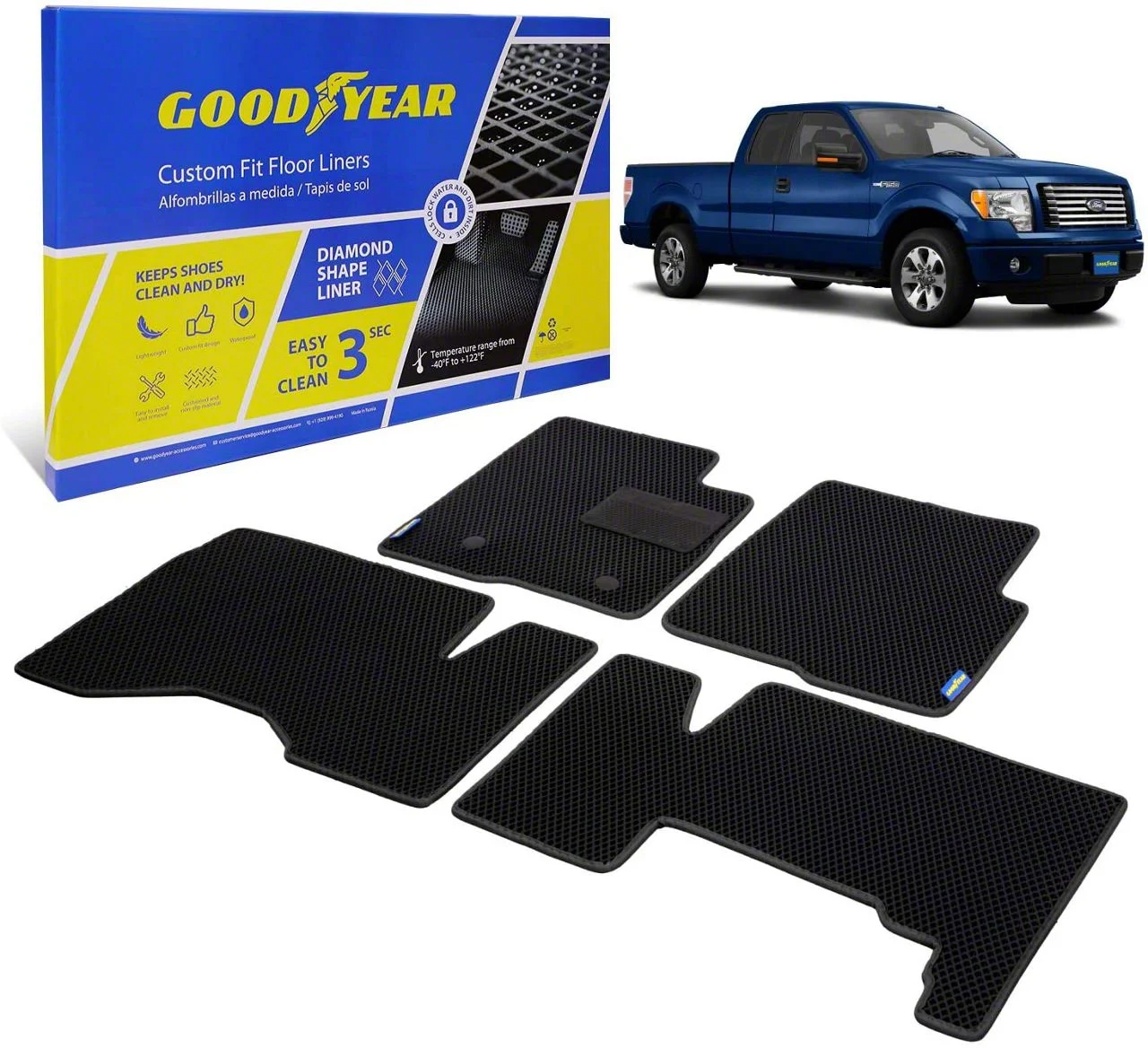 Goodyear Car Accessories Custom Fit Front and Rear Floor Liners; Black (09-14 F-150 SuperCab)