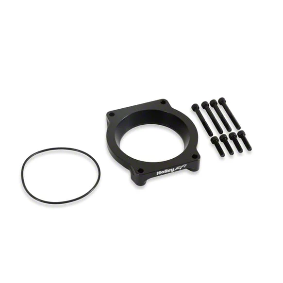 Holley EFI Ultra Lo-Ram Intake Manifold Coyote Throttle Body Adapter Kit; Black (11-23 Mustang GT, GT350)