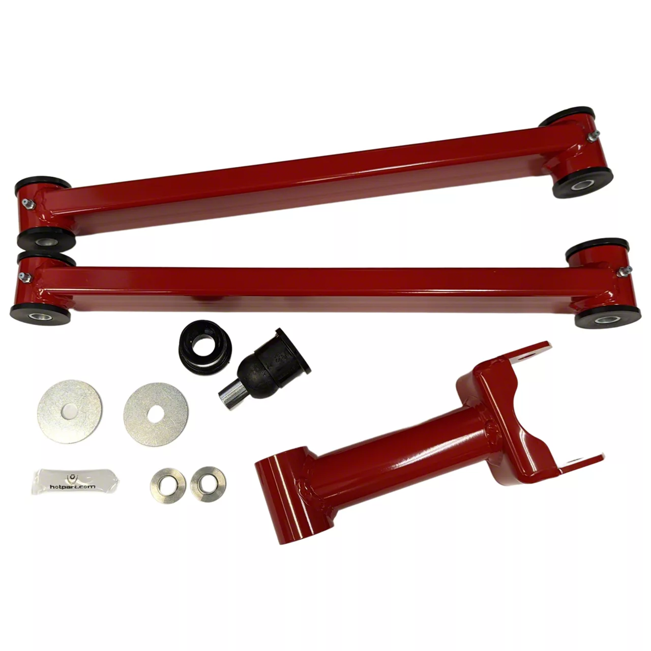 J&M Non-Adjustable Rear Upper and Lower Control Arms; Red (05-10 Mustang)