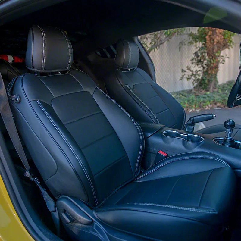 Kustom Interior Premium Artificial Leather Front and Rear Seat Covers; All Black (15-23 Mustang Convertible)