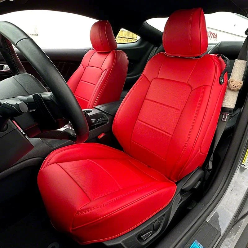 Kustom Interior Premium Artificial Leather Front and Rear Seat Covers; All Red (15-23 Mustang Convertible)
