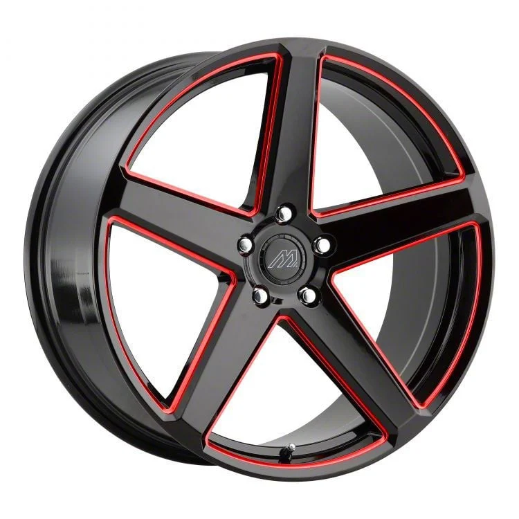 MACH Forged MF.15 Glossy Black with Red Milled Accents Wheel; 20x9; 15mm Offset (08-23 RWD Challenger, Excluding Widebody)