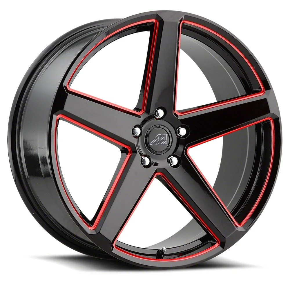 MACH Forged MF.15 Glossy Black with Red Milled Accents Wheel; 20x9; 10mm Offset (08-23 RWD Challenger, Excluding Widebody)