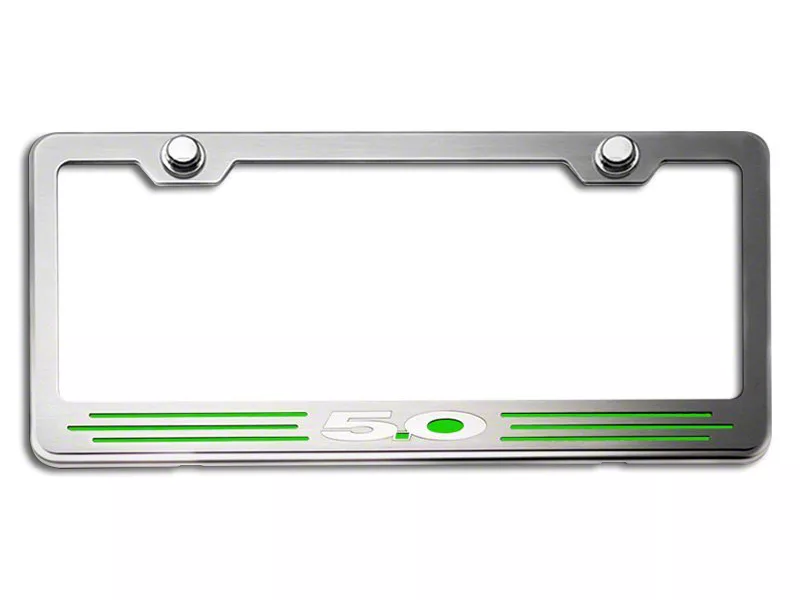 Illuminated License Plate Frame with 5.0 Logo; Green Inlay (Universal; Some Adaptation May Be Required)