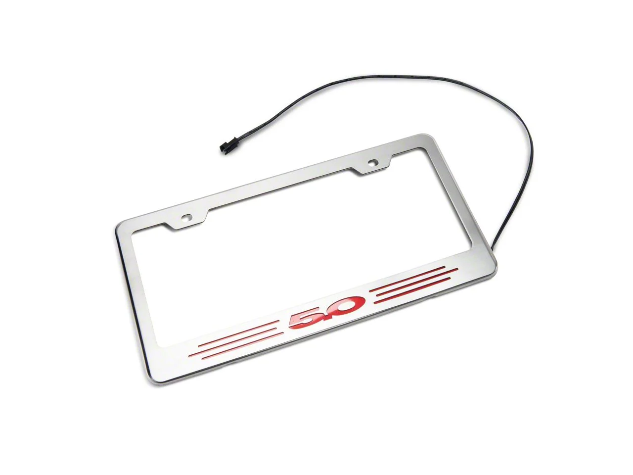 Illuminated License Plate Frame with 5.0 Logo; Red Inlay (Universal; Some Adaptation May Be Required)