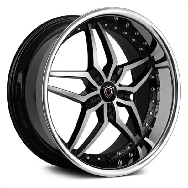 Marquee Wheels M5331A Gloss Black Machined with Stainless Lip Wheel; 22x9; 15mm Offset (06-10 RWD Charger)