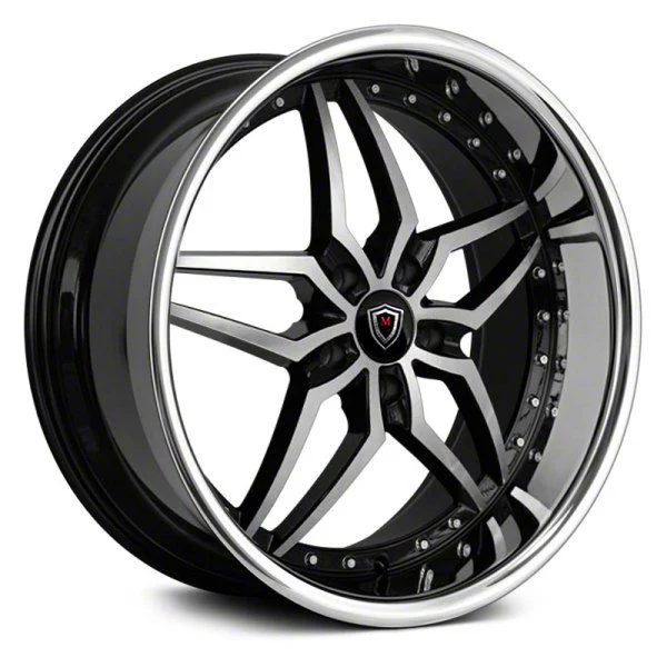 Marquee Wheels M5331A Gloss Black Machined with Stainless Lip Wheel; Rear Only; 22x10.5; 20mm Offset (06-10 RWD Charger)