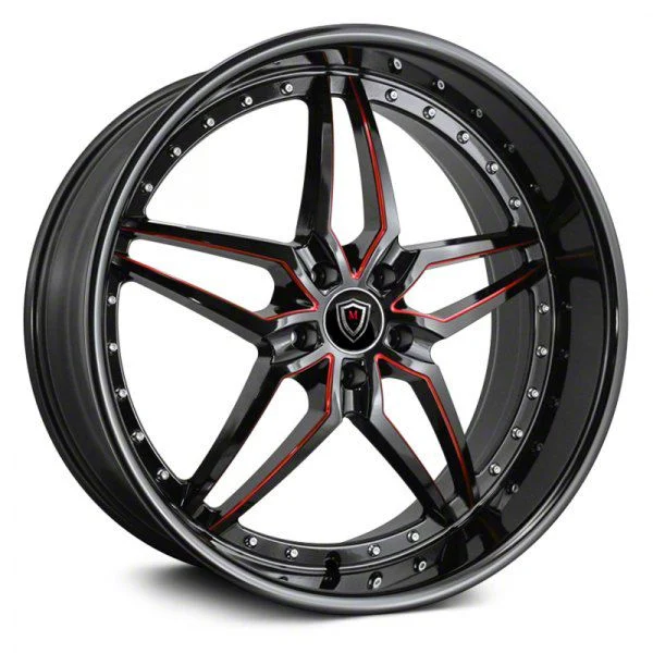Marquee Wheels M5331A Gloss Black Red Milled Wheel; 22x9; 15mm Offset (06-10 RWD Charger)