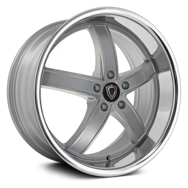 Marquee Wheels M5330A Silver Machined with Stainless Lip Wheel; Rear Only; 20x10.5; 40mm Offset (11-23 RWD Charger, Excluding Widebody)