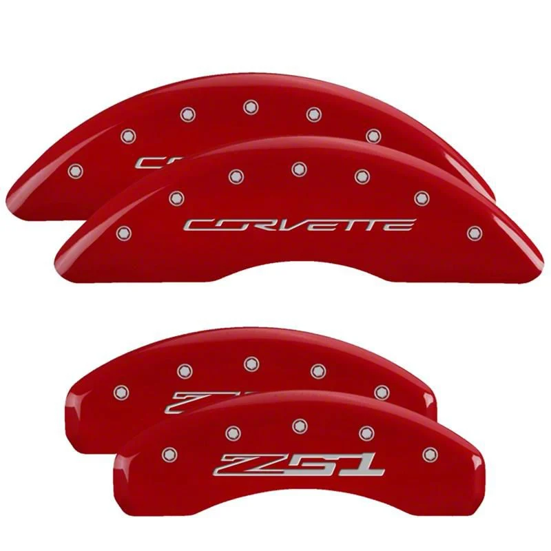 MGP Brake Caliper Covers with Corvette Z51 Logo; Red; Front and Rear (14-19 Corvette C7 Stingray w/ J55 Brake Package)