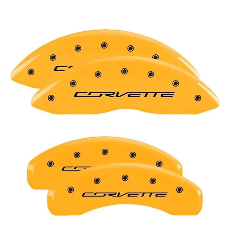 MGP Brake Caliper Covers with Corvette Logo; Yellow; Front and Rear (14-19 Corvette C7 Stingray w/ Standard JL9 Brake Package)