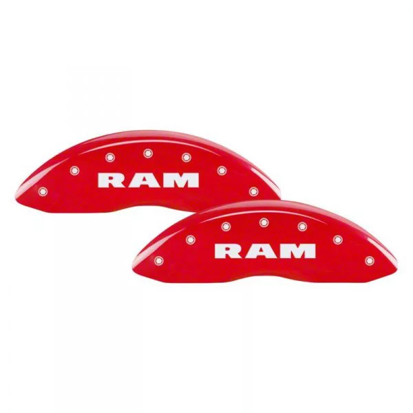 MGP Brake Caliper Covers with RAM and RAMHEAD Logo; Red; Front and Rear (19-26 RAM 1500 w/ Alternate Rear Calipers)