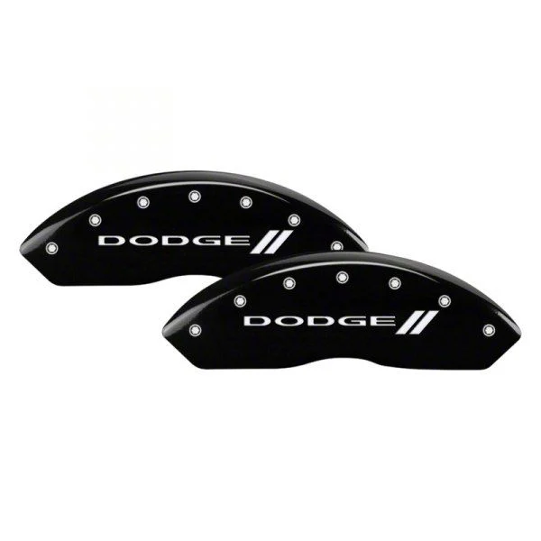MGP Brake Caliper Covers with Dodge Stripes Logo; Black; Front and Rear (2010 RAM 2500)