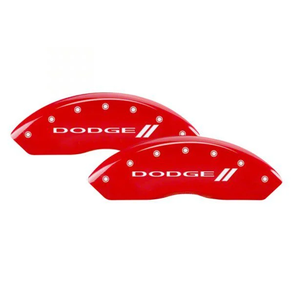MGP Brake Caliper Covers with Dodge Stripes Logo; Red; Front and Rear (2010 RAM 2500)
