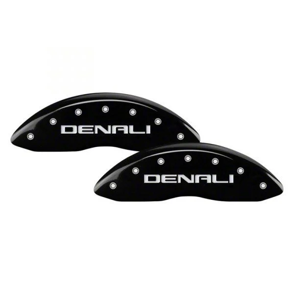 MGP Brake Caliper Covers with Denali Logo; Black; Front and Rear (11-19 Sierra 2500 HD)