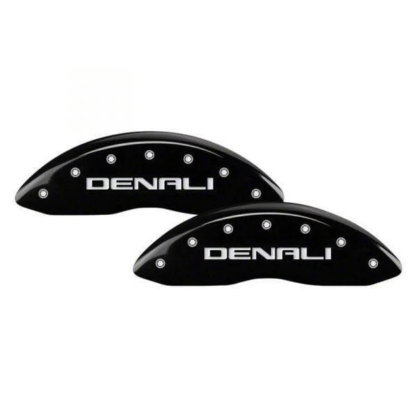 MGP Brake Caliper Covers with Denali Logo; Black; Front and Rear (20-26 Sierra 2500 HD)