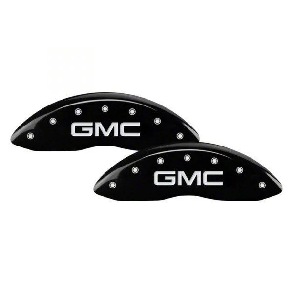 MGP Brake Caliper Covers with GMC Logo; Black; Front and Rear (20-26 Sierra 2500 HD)