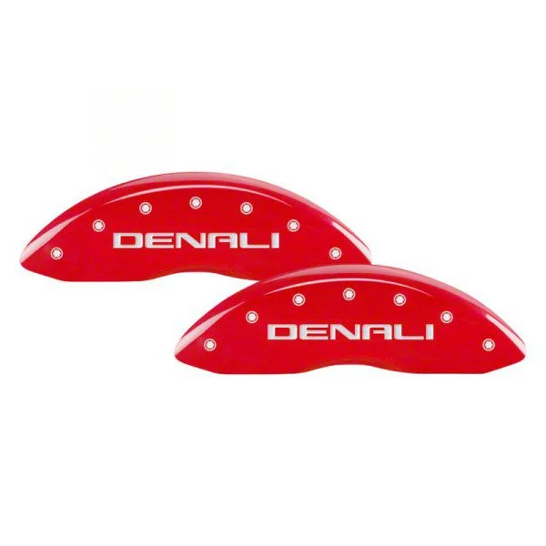MGP Brake Caliper Covers with Denali Logo; Red; Front and Rear (11-19 Sierra 2500 HD)
