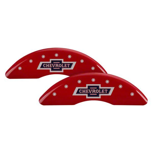 MGP Brake Caliper Covers with 100 Anniversary Chevrolet Logo; Red; Front and Rear (11-19 Silverado 2500 HD)