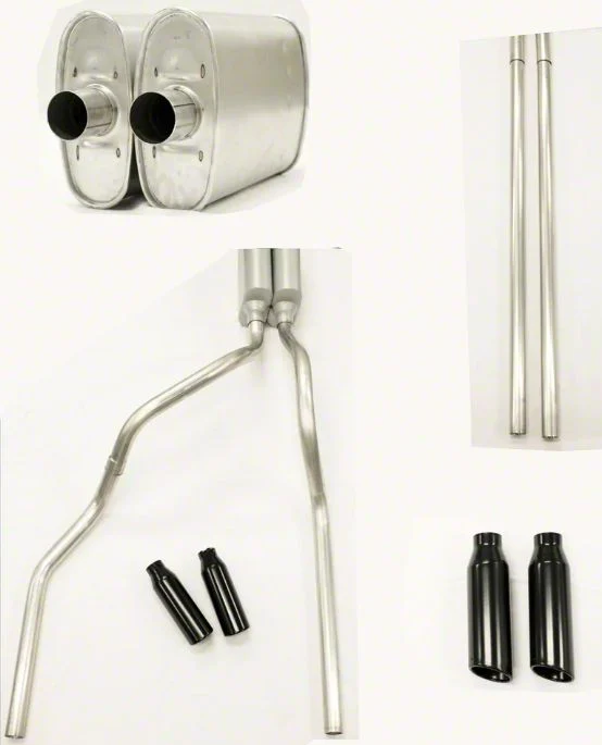 MPI Exhaust Technologies 2.50-Inch Dual Exhaust System with Turbo Series Muffler and Black Tips; Rear Exit (20-26 6.6L Gas Silverado 2500 HD)