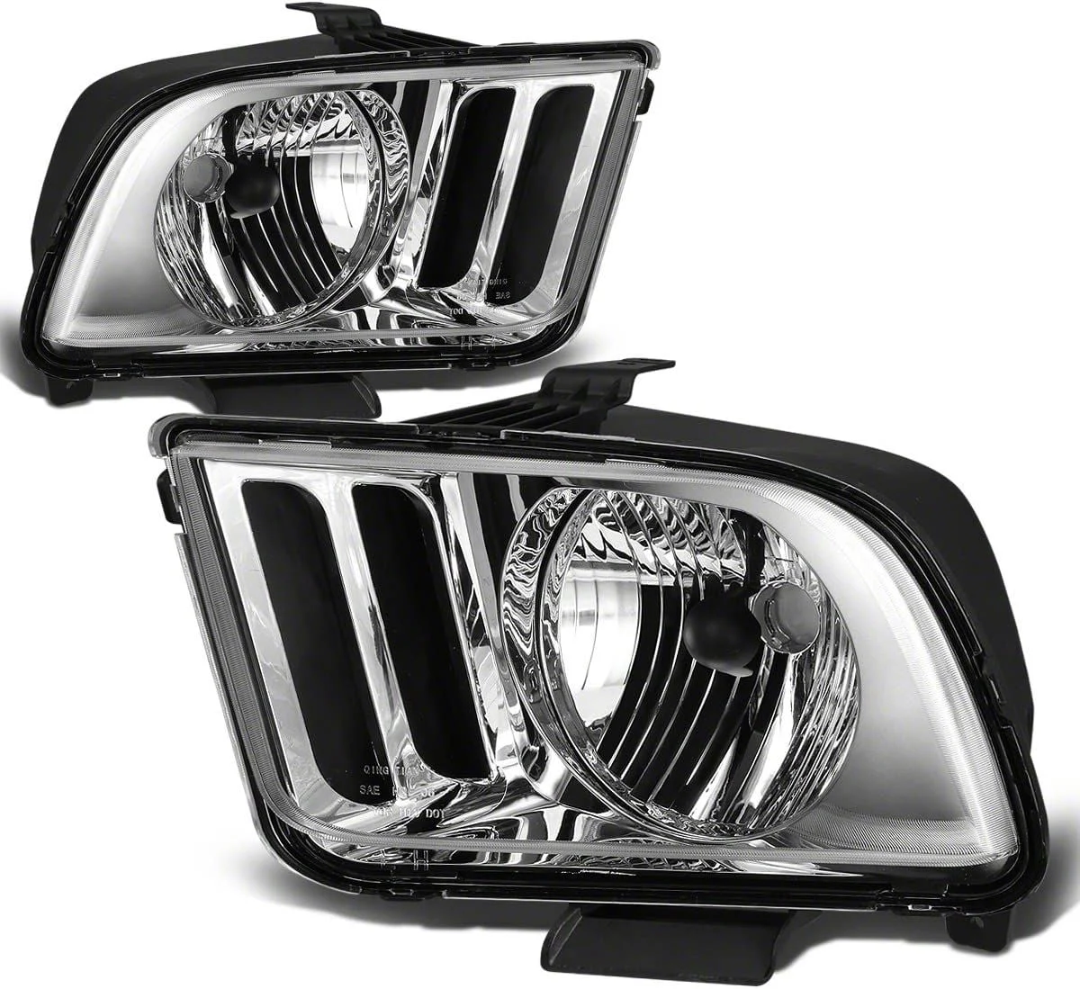 Headlights with Clear Corners; Chrome Housing; Clear Lens (05-09 Mustang w/ Factory Halogen Headlights, Excluding GT500)
