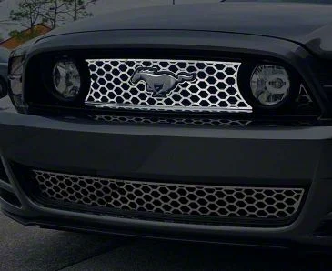 Honeycomb Upper Grille Overlay; Polished (13-14 Mustang GT)
