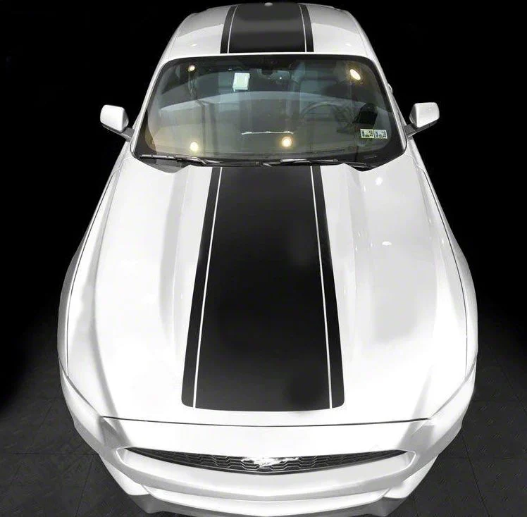 Over-The-Top Sport Stripes; Gloss Black (15-17 Mustang)