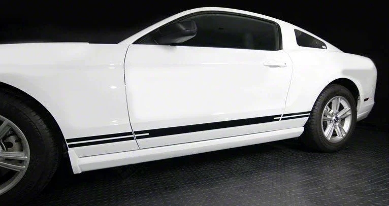 Rocker Panel Side Stripes; Gloss Black (18-23 Mustang)
