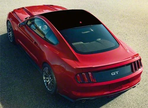 Roof Blackout Panel Decal with Hockey Puck Antenna Cutout; Gloss Black (15-26 Mustang Fastback)