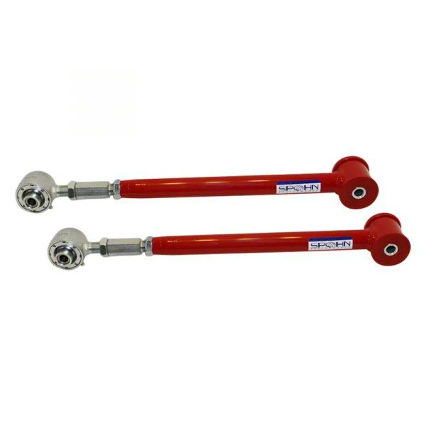 Tubular Adjustable Rear Lower Control Arms with Poly/Del-Sphere Pivot Joint Combo; 4130N Chrome Moly; Bright Red (05-14 Mustang)