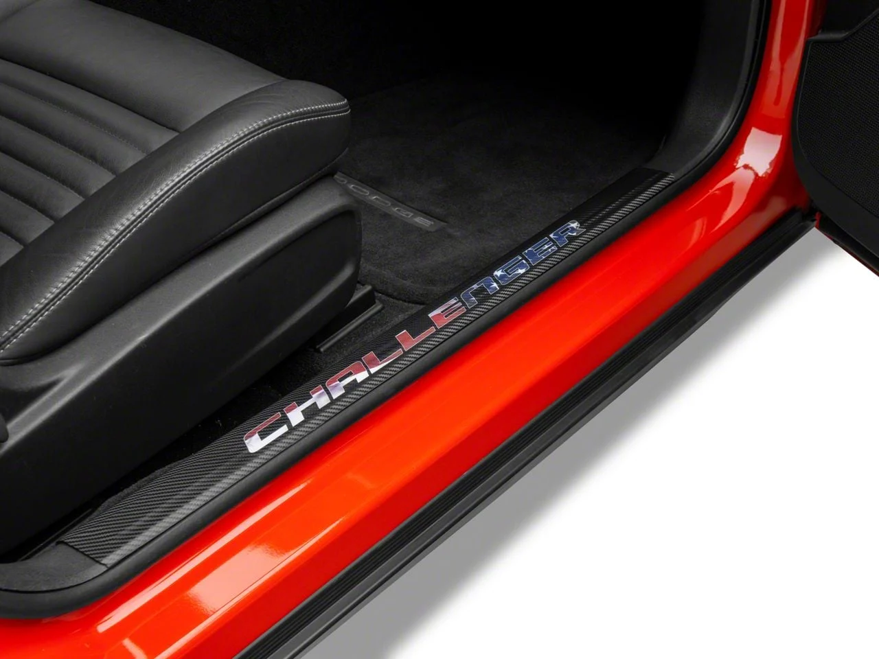Mopar Licensed by SEC10 Carbon Fiber Door Sill Printed Decal; Real Flag (08-13 Challenger)