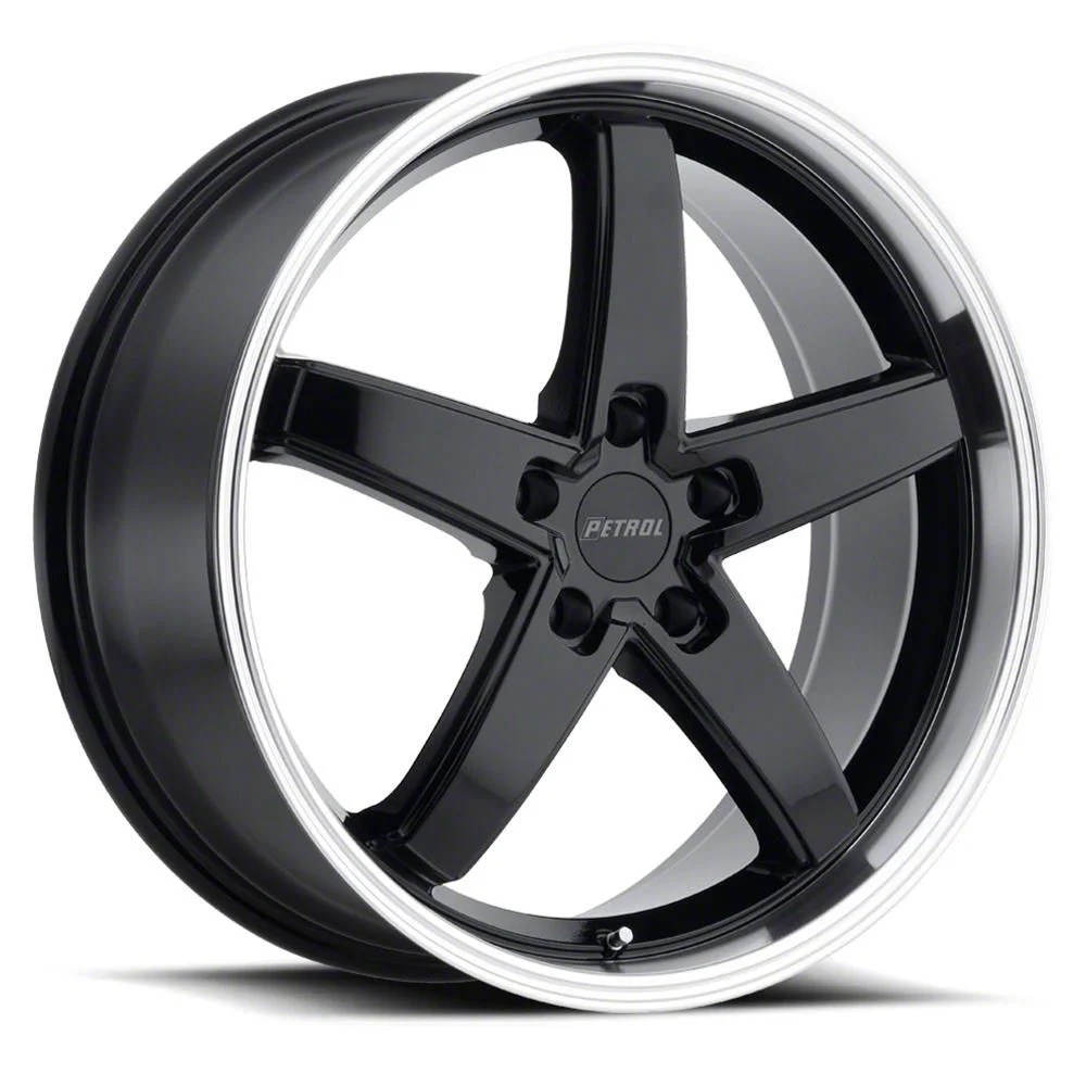 Petrol P1B Gloss Black Machined Wheel; 20x8.5; 40mm Offset (21-26 Mustang Mach-E)