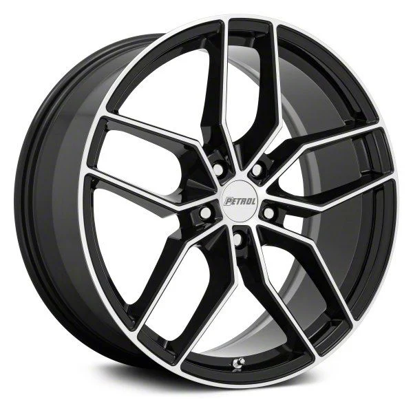 Petrol P5C Gloss Black Machined Wheel; 18x8; 40mm Offset (21-26 Mustang Mach-E, Excluding GT)