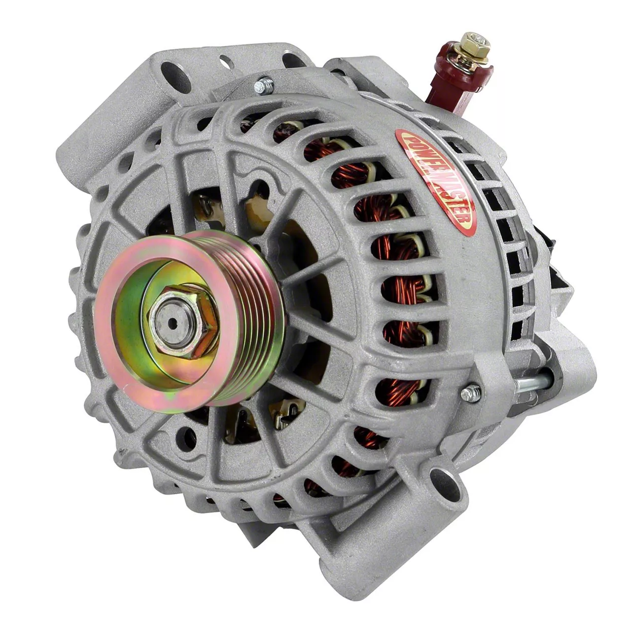 Powermaster 6G Style Large Frame Transverse Mount Alternator with 6-Groove Pulley; 140 Amp; Natural (05-08 Mustang V6)