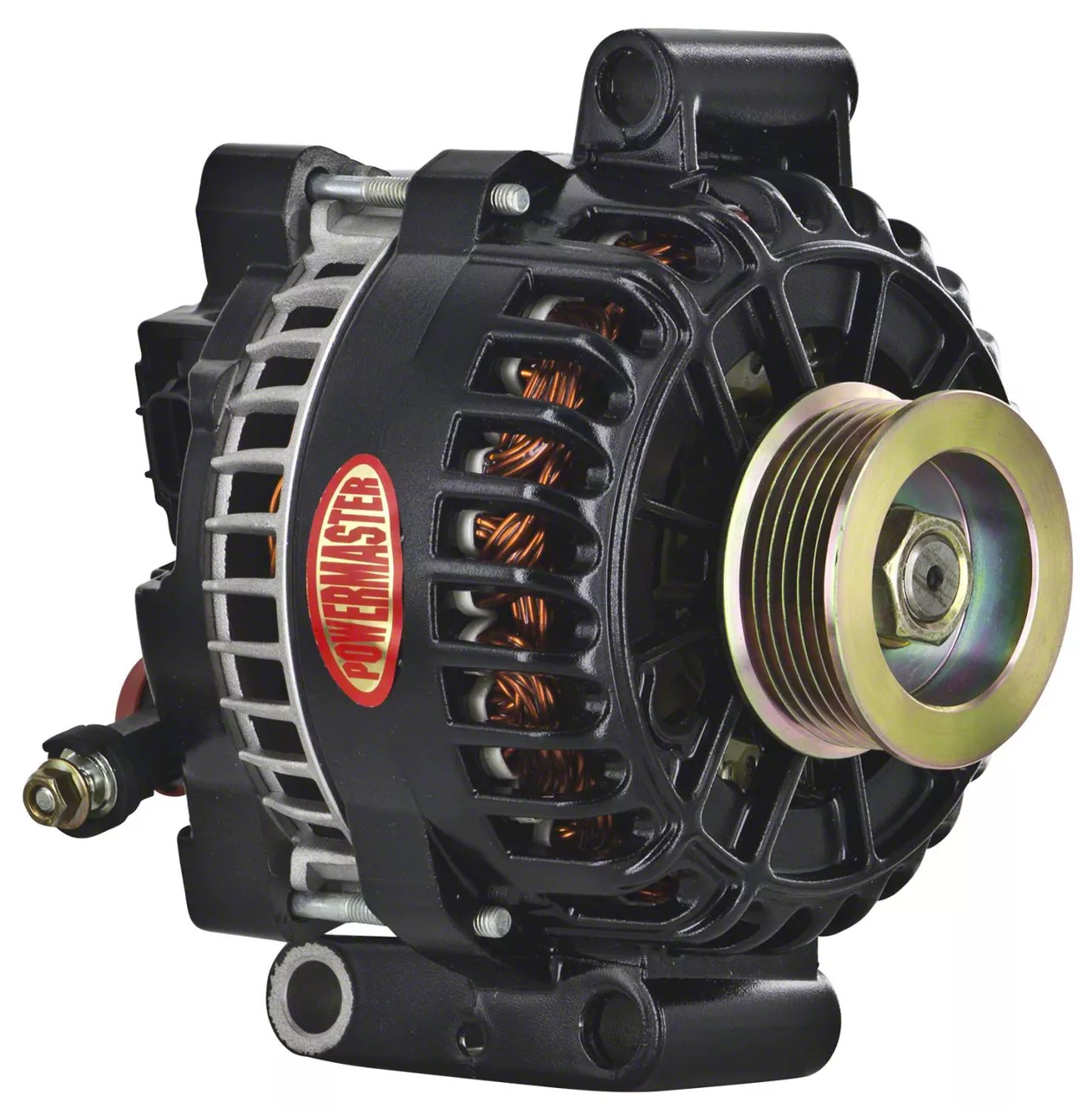 Powermaster 6G Style Large Frame Transverse Mount Alternator with 6-Groove Pulley; 200 Amp; Black (05-08 Mustang V6)