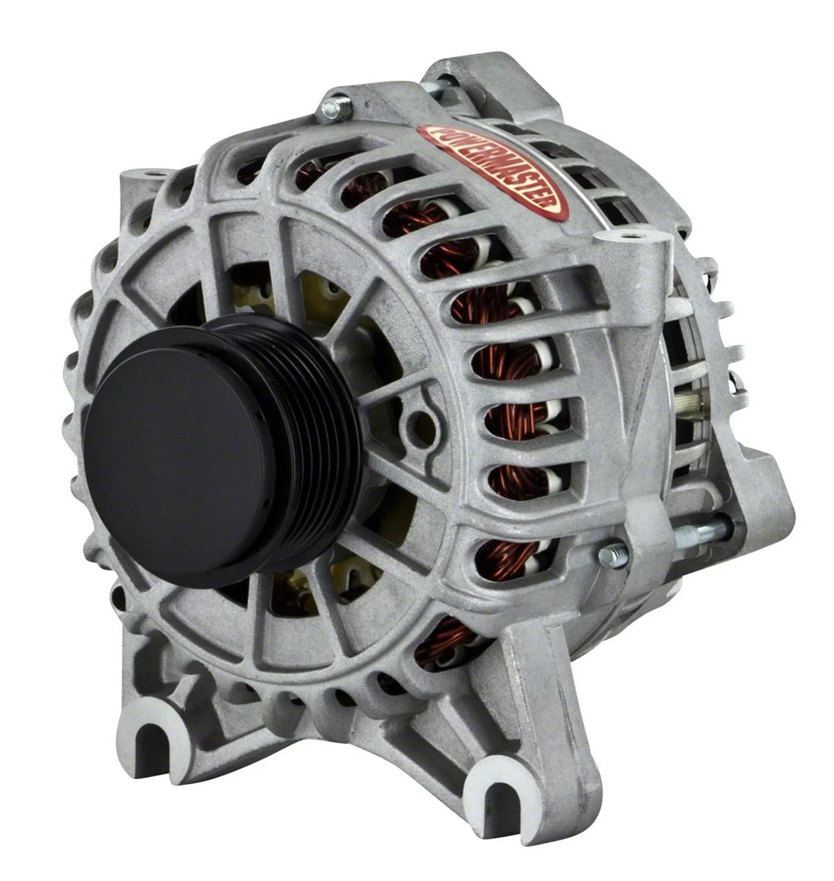 Powermaster 6G Style Large Frame V Mount Alternator with 6-Groove Clutch Pulley; 140 Amp; Natural (05-10 Mustang GT)