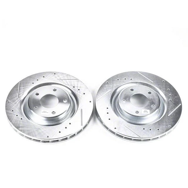 PowerStop Evolution Cross-Drilled and Slotted Rotors; Front Pair (05-09 Corvette C6 w/ Z51 Brake Package; 10-11 Corvette C6 Base w/ MagneRide; 12-13 Corvette C6 Base w/ Heavy Duty Brake Package)