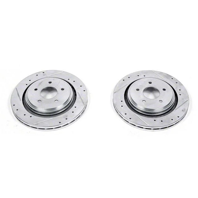 PowerStop Evolution Cross-Drilled and Slotted Rotors; Rear Pair (05-09 Corvette C6 w/ Z51 Brake Package; 10-11 Corvette C6 Base w/ MagneRide; 12-13 Corvette C6 Base w/ Heavy Duty Brake Package)