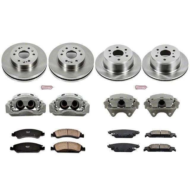 PowerStop OE Replacement 6-Lug Brake Rotor, Pad and Caliper Kit; Front and Rear (14-18 Sierra 1500)