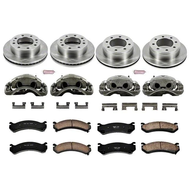 PowerStop OE Replacement 8-Lug Brake Rotor, Pad and Caliper Kit; Front and Rear (01-10 Sierra 2500 HD)