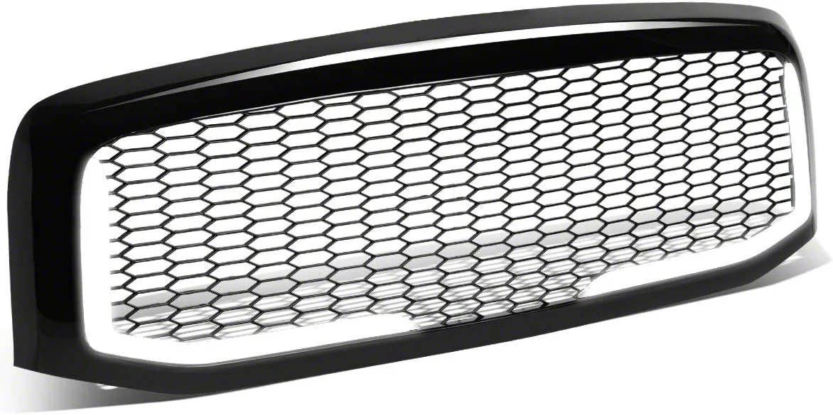 Honeycomb Mesh Upper Replacement Grille with LED DRL Light; Gloss Black (06-09 RAM 2500)