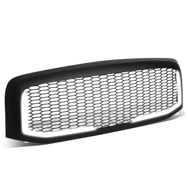 Honeycomb Mesh Upper Replacement Grille with LED DRL Light; Matte Black (06-09 RAM 2500)