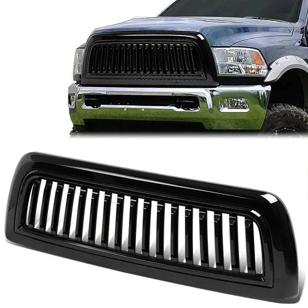 Vertical Fence Style Upper Replacement Grille; Gloss Black (10-18 RAM 2500)