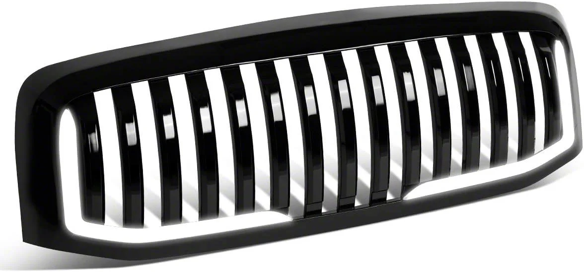 Vertical Fence Style Upper Replacement Grille with LED DRL Light; Gloss Black (06-09 RAM 2500)