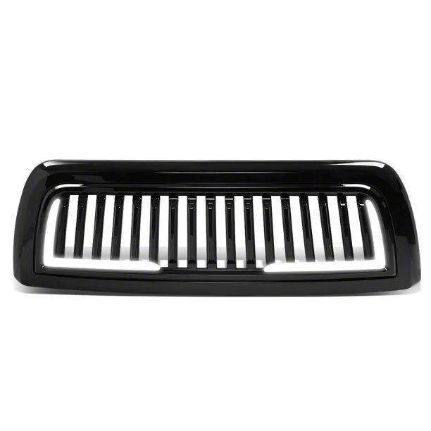 Vertical Fence Style Upper Replacement Grille with LED DRL Light; Gloss Black (10-18 RAM 2500)