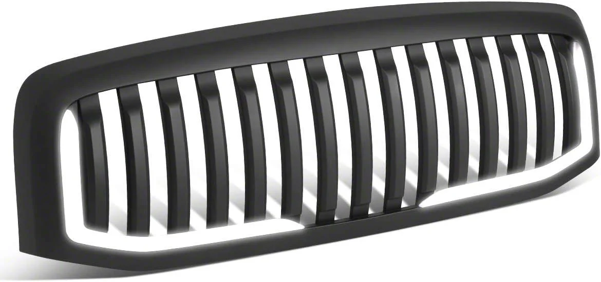 Vertical Fence Style Upper Replacement Grille with LED DRL Light; Matte Black (06-09 RAM 2500)