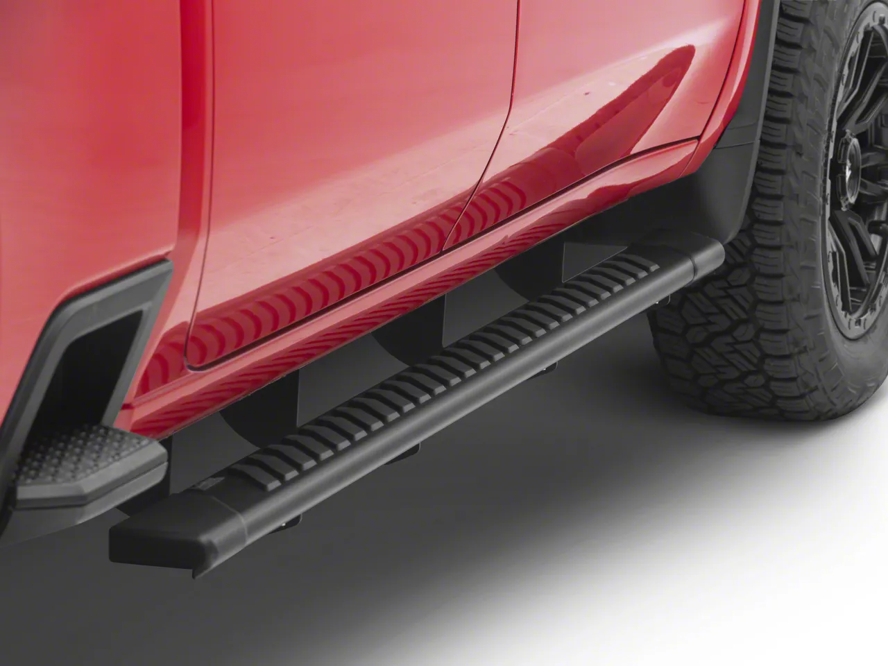 Raptor Series 5-Inch OEM Style Full Tread Slide Track Running Boards; Black Textured (20-26 Silverado 2500 HD Crew Cab)