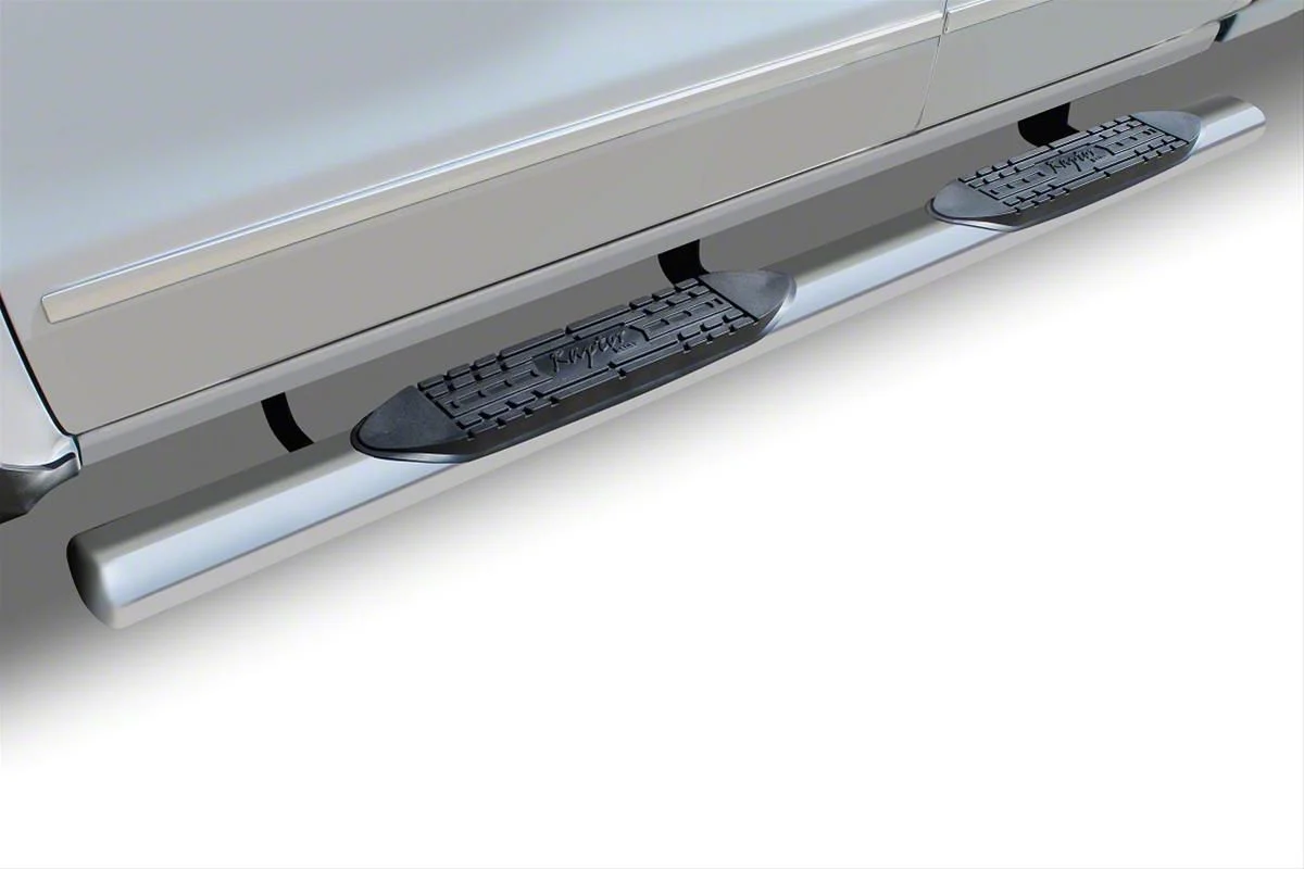 Raptor Series 5-Inch Straight Oval Side Step Bars; Body Mount; Polished Stainless Steel (07-19 Silverado 2500 HD Crew Cab)