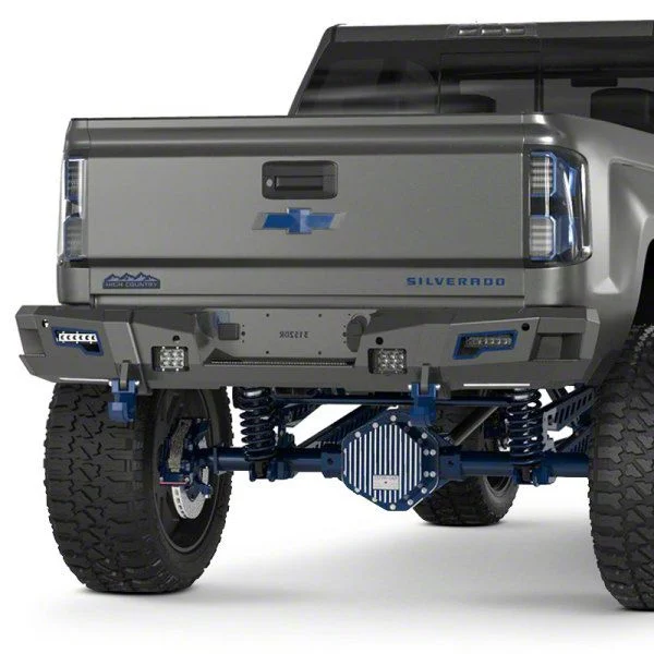 Road Armor iDentity Beauty Ring Rear Bumper with Shackle End Pods and Accent Lights; Light Textured Black (15-19 Silverado 2500 HD)