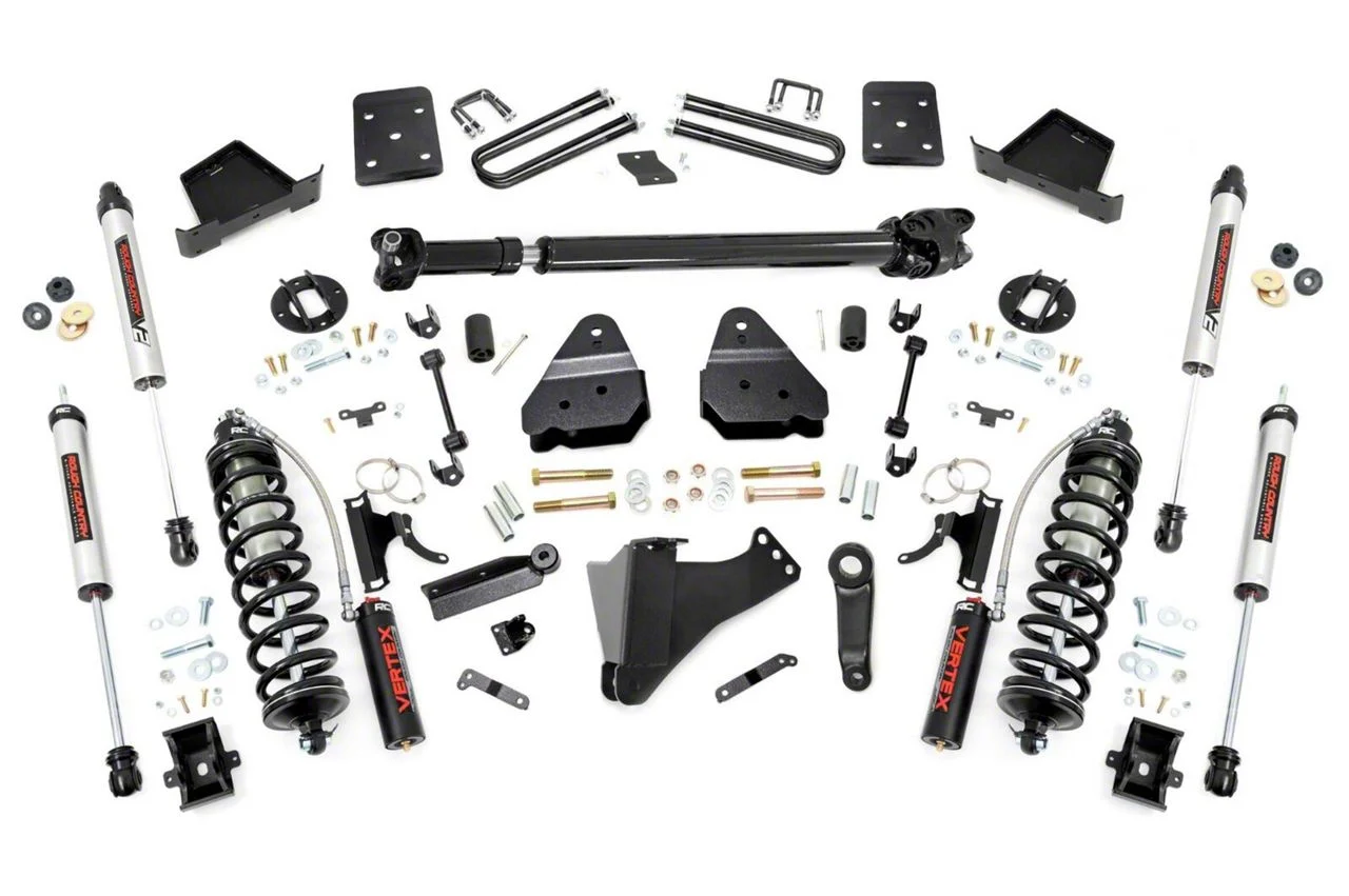 Rough Country Suspension 4.50-Inch Coil-Over Conversion Suspension Lift Kit with V2 Monotube Shocks and Front Driveshaft (17-22 4WD 6.7L Powerstroke F-250 Super Duty w/ 4-Inch Rear Axle)